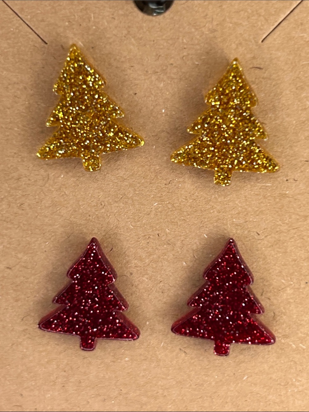 Glitter Tree Stud Earrings Acrylic Red & Gold Fashion Jewelry